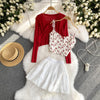 Cardigan&Floral Camisole&Skirt 3Pcs