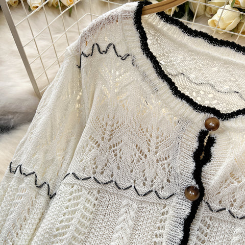 Hollowed Cardigan&Fishtail Dress Knitted 2Pcs