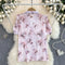 Rhinestone Studded Pleated Floral Shirt