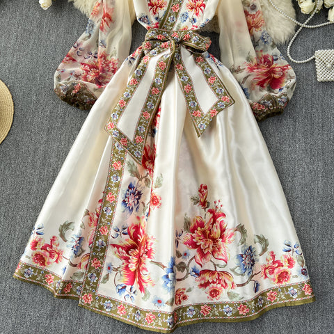 Vintage Bow-tie Floral Printed Dress