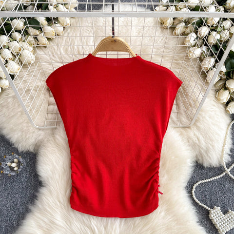 Bow Solid Color Sleeveless Knitwear