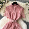 Courtly Stand Collar Hollowed Lace Dress