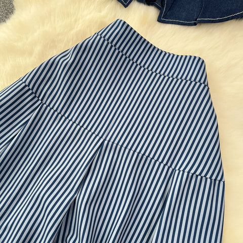 Denim Camisole&Striped Skirt 2Pcs