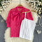 Hollowed Lace Shirt&White Vest 2Pcs