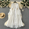 Hollowed Embroidered White Cardigan Dress