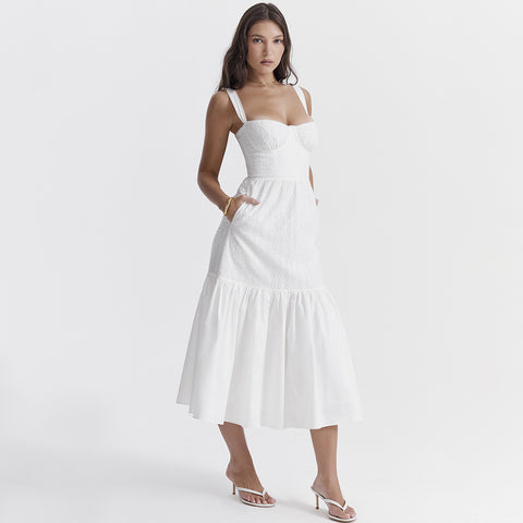 Jacquard Cotton White Slip Dress
