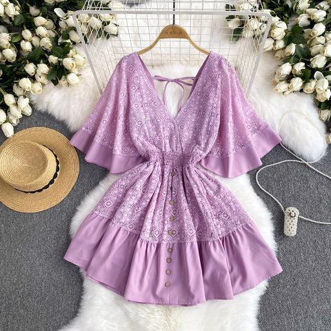 Sweetie V-neck Lace Patchwork Dress