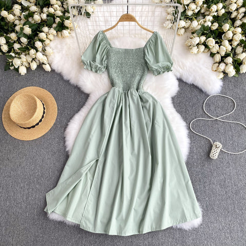 Mori Solid Color Waist-slimming Puffy Dress