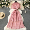 Courtly Stand Collar Hollowed Lace Dress