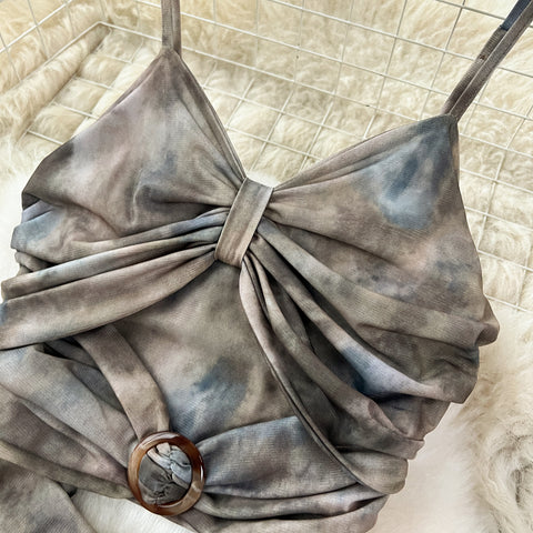 Hollowed Camisole&Skirt Tie-dye 2Pcs