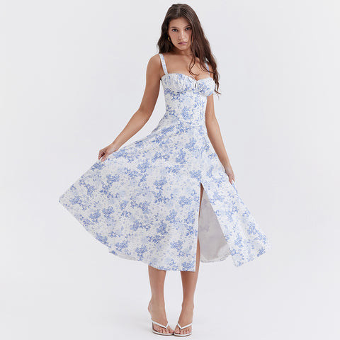 Backless Floral Printed Slip Dress