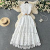 Stand Collar Hollowed Embroidered Dress