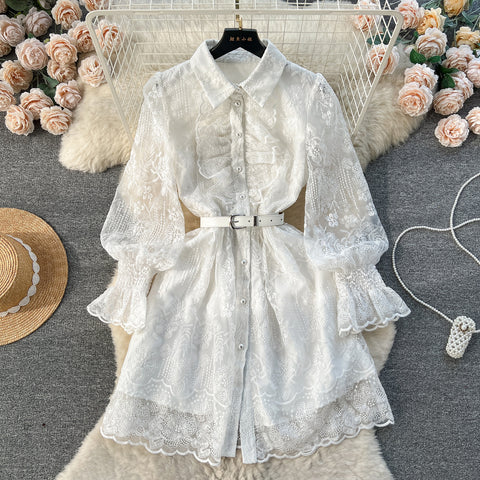 Courtly Floral Embroidered Shirt Dress