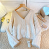 Double-breasted V-neck Fringed Thermal Cardigan