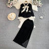 Bow-tie Top&Hip-wrapping Skirt Suede 2Pcs