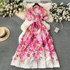 Suit Collar Single-breasted Floral Dress