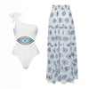 Ruffled Printed Swimwear&Pleated Skirt