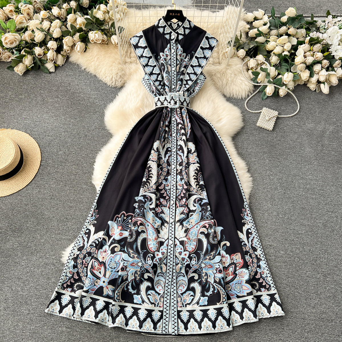 Arrival Autumn Girls French Style Floral Pattern Long Sleeves Dress