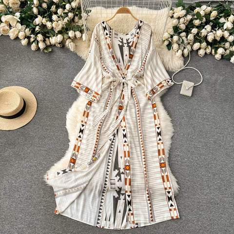 Ethnic Style Printed Lace-up Cardigan