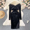Party Off-shoulder Sequined Black Dress