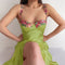 Premium Floral Neckline Satin Slip Dress