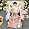 Courtly Lapeled Lace Floral Dress