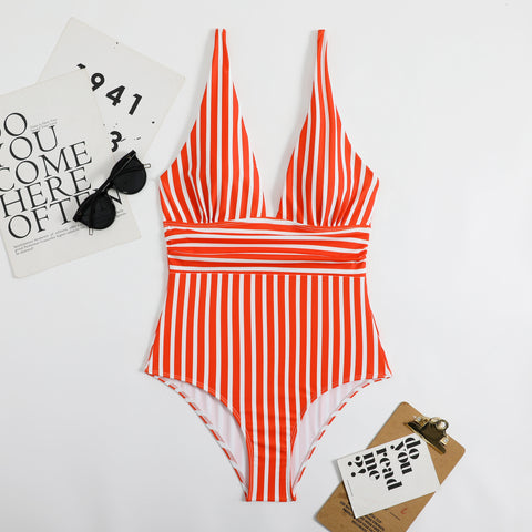 Colorful Striped One-piece Triangle Swimwear