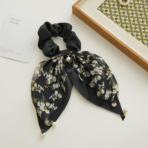 Pearl Studded Floral Hair Ribbon