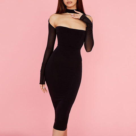 Niche Hollowed Solid Color Dress