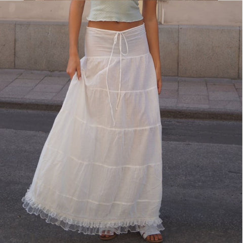 Lace-up Ruffled Top&Lace Skirt 2Pcs