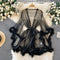 See-through Mesh Furry Patchwork Lounge Robe
