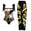 Gold Floral Slip Swimwear&Wrap Skirt