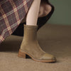 Square Toe Chunky Stretchy Suede Boots