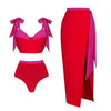 Bow-tie Color Blocking One-piece Swimwear&Skirt