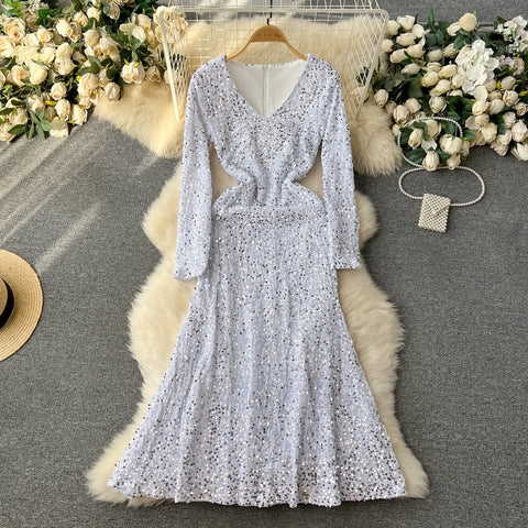 Vintage Sequined Embroidery Suede Dress