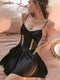 Hollowed Velvet Pleated Slip Dress