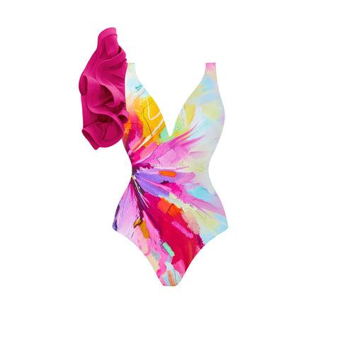 Ruffled Printed One-piece Swimwear&Skirt 2Pcs