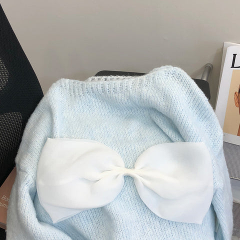 Bow Tie Decorated Off-the-shoulder Sweater