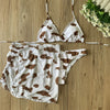 Three-piece Printed Lace-up Swimsuit