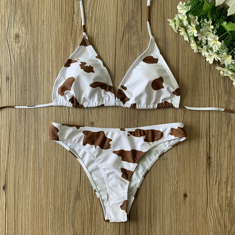 Three-piece Printed Lace-up Swimsuit
