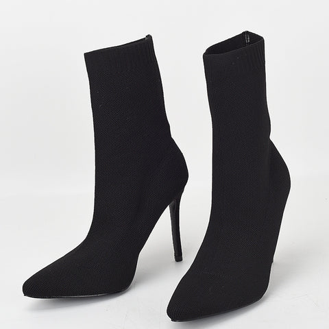 Sexy Pointy Elasticated Ankle Boots With Slender Heels
