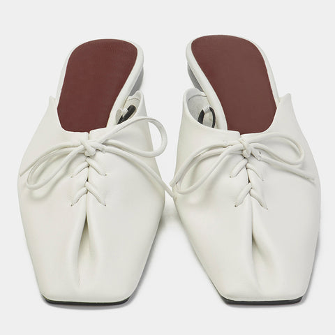Soft Leather Mules With Square Bow