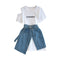 Layered Short-sleeved T-shirt&Denim Skirt 2Pcs Set