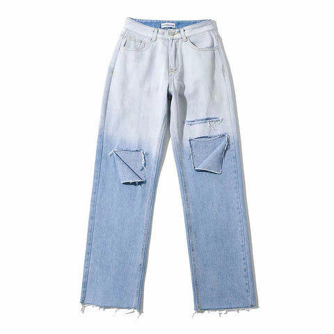 Gradient Ripped Wide-leg Jeans