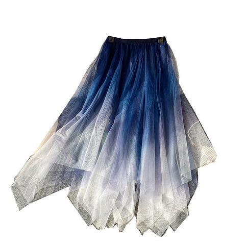 Irregular Design Gradient Color Mesh Skirt