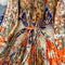 Round Collar Floral Printed Satin Dress