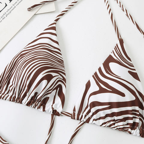 Striped Lace-up Three-point Bikini
