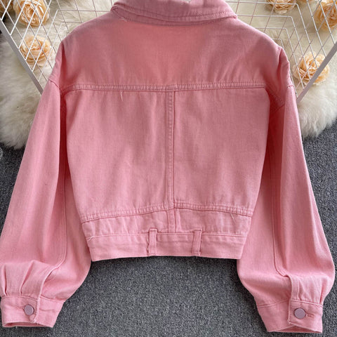 Loose Versatile Pink Denim Jacket