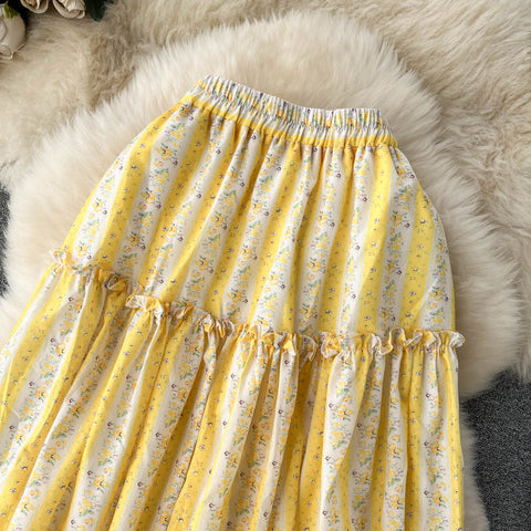 Elastic Waist Patchwork Floral Skirt