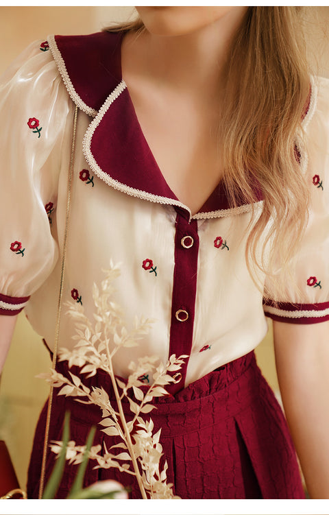 Vintage Embroidered Flowing Gauze Shirt